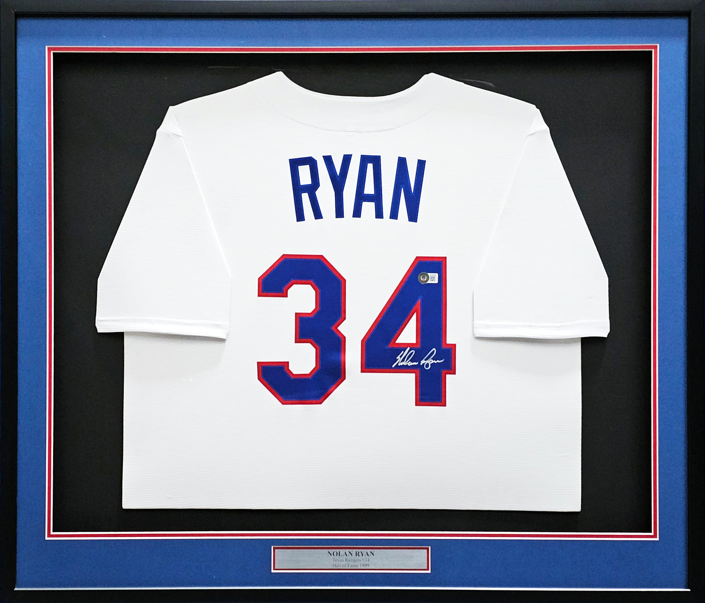 Texas Rangers Nolan Ryan Autographed Framed White Nike Cooperstown Authentic Collection Jersey Beckett BAS QR Stock #214098