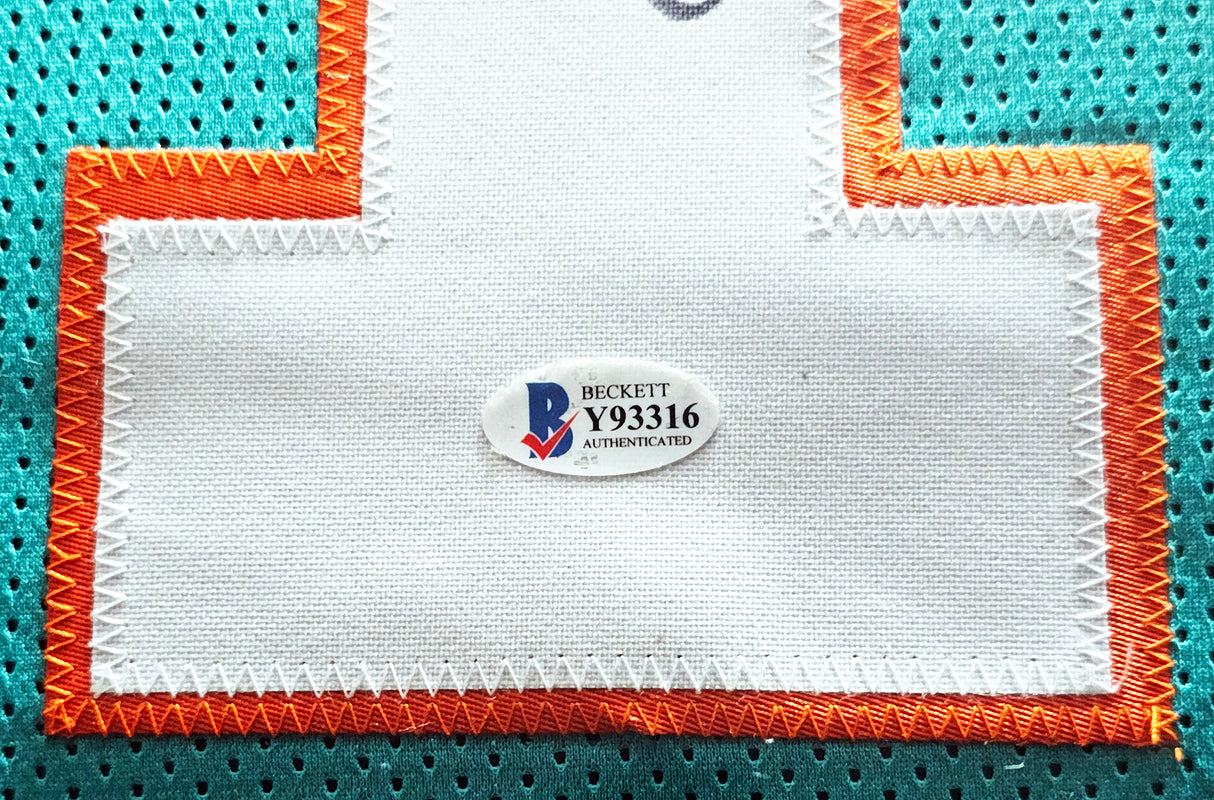 Miami Dolphins Dan Marino Autographed Framed Teal Jersey Beckett BAS Stock #230180