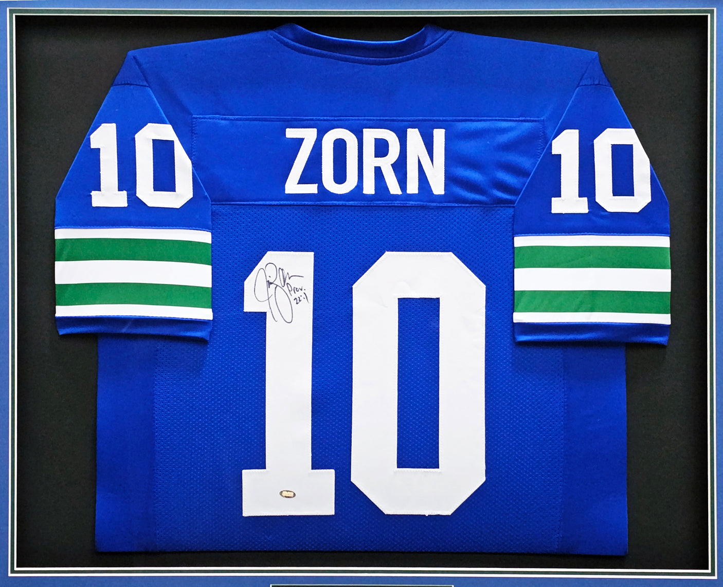 Seattle Seahawks Jim Zorn Autographed Framed Blue Jersey MCS Holo Stock #214097