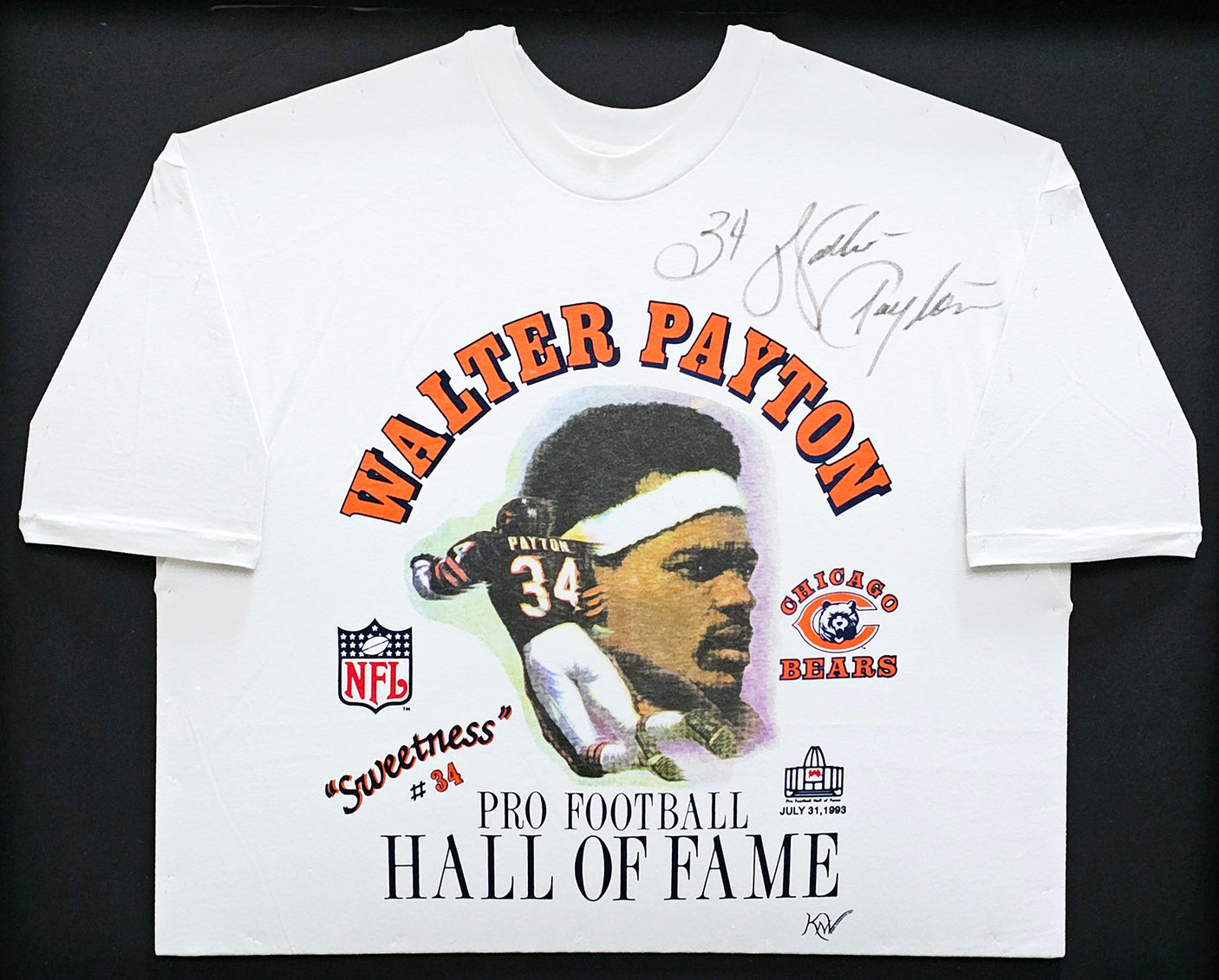 Walter Payton Autographed Framed Pro Football Hall of Fame White T-Shirt Chicago Bears "34" JSA #CC88896