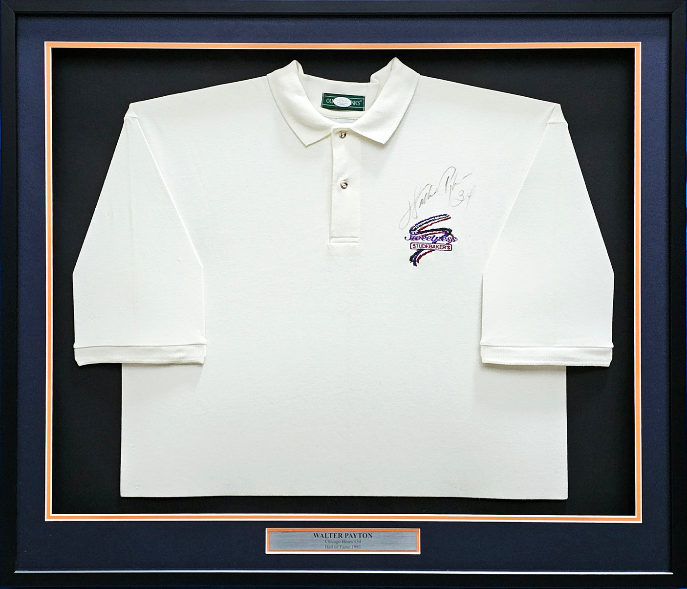 Walter Payton Autographed Framed Outer Banks Sweetness White Polo Chicago Bears JSA #C88894