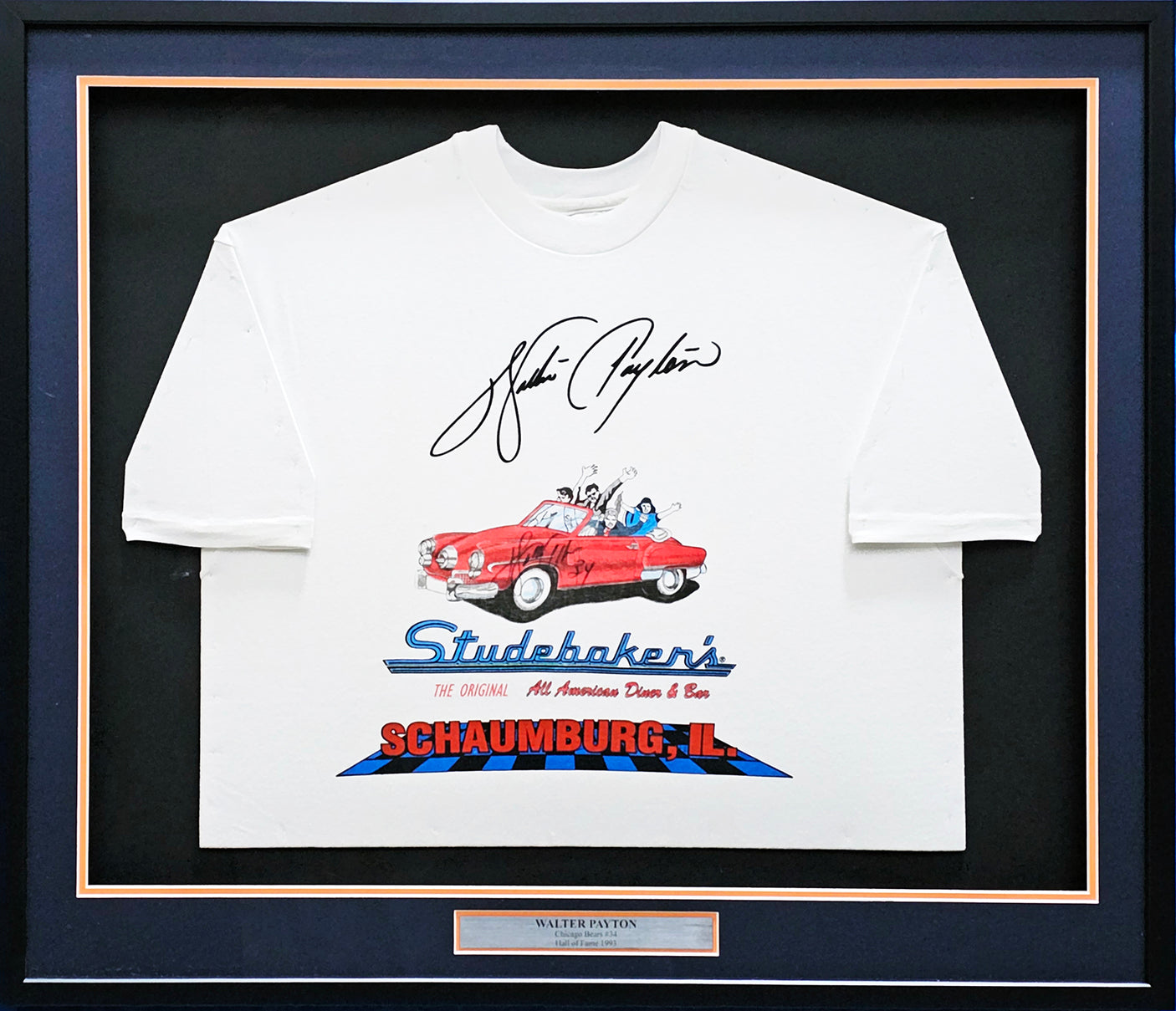 Walter Payton Autographed Framed White Diner T-Shirt Chicago Bears "34" JSA #C88895