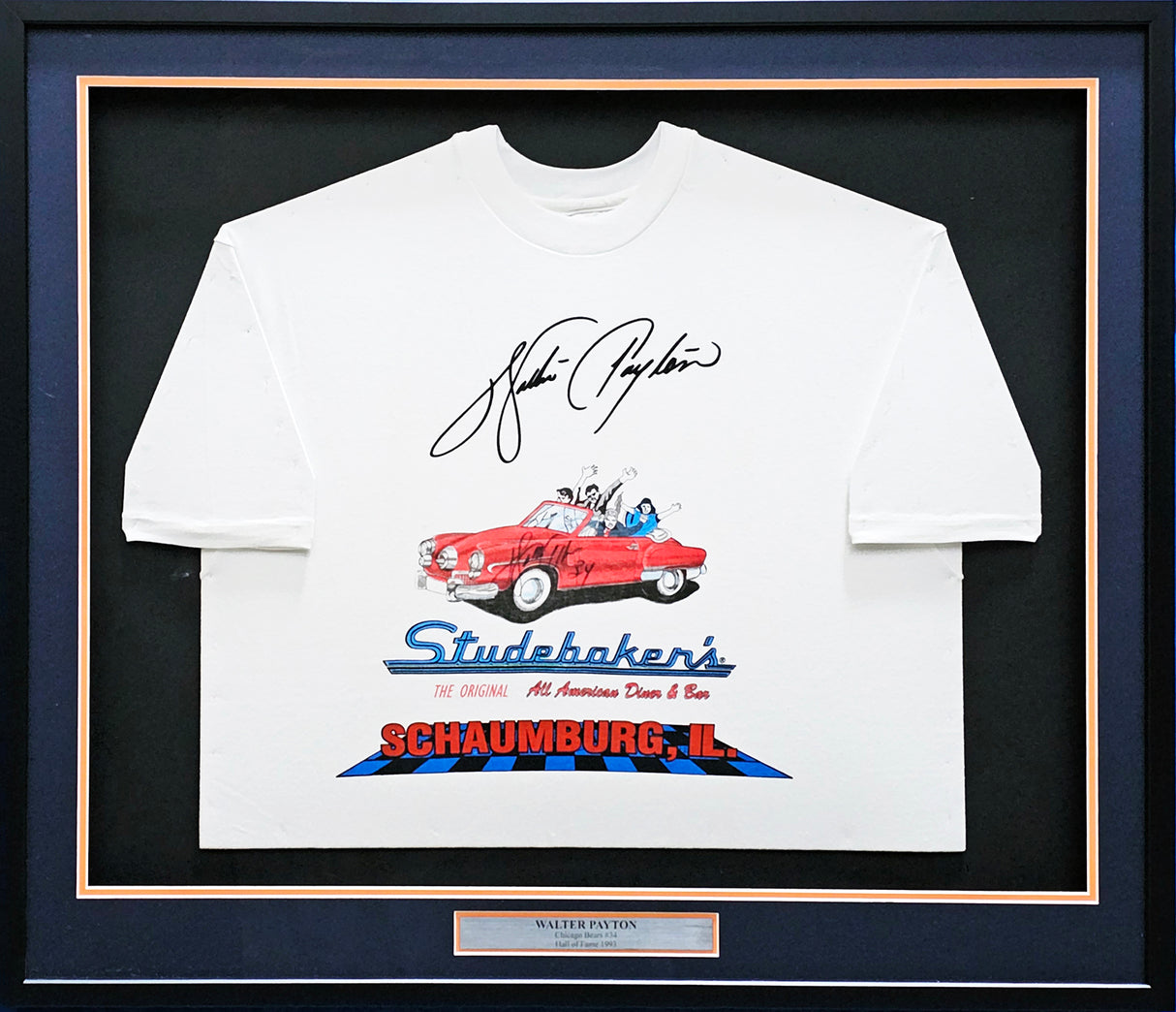 Walter Payton Autographed Framed White Diner T-Shirt Chicago Bears "34" JSA #C88895