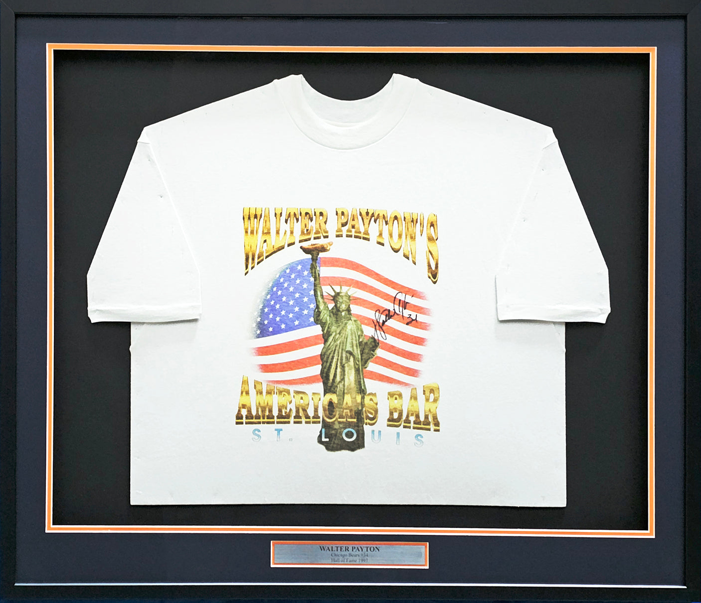 Walter Payton Autographed Framed White T-Shirt Chicago Bears "34" JSA #CC88893