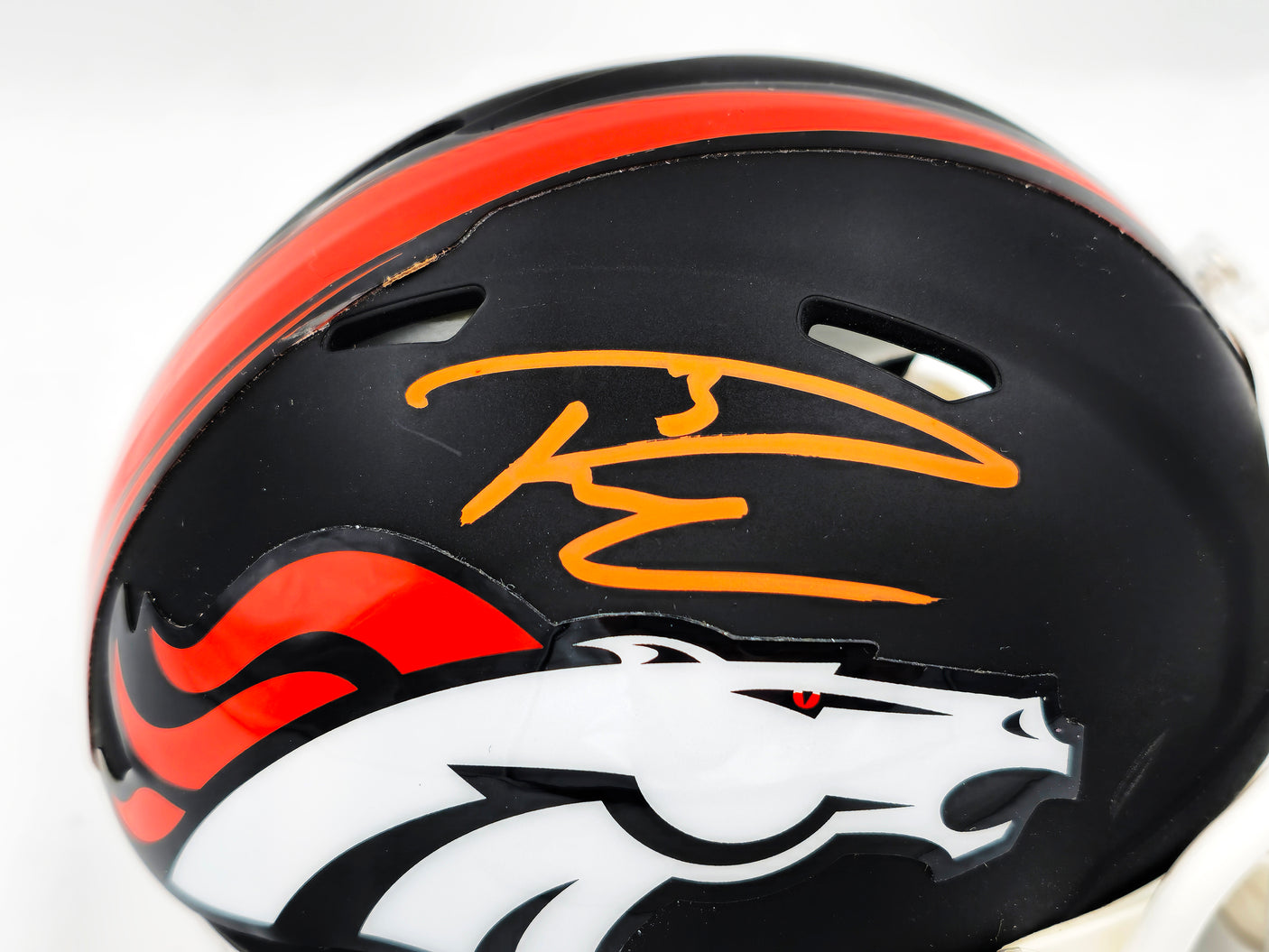 Russell Wilson Autographed Denver Broncos Flat Matte Black Speed Mini Helmet Fanatics Holo Stock #227949