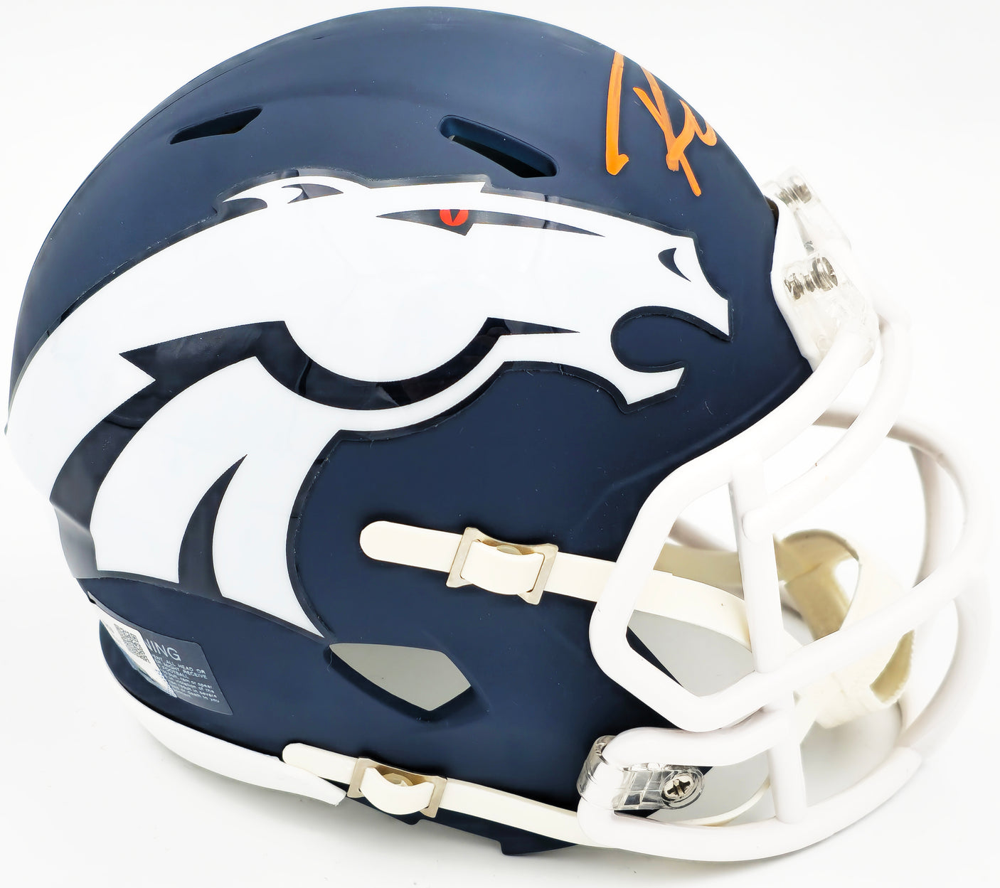 Russell Wilson Autographed Denver Broncos AMP Blue Speed Mini Helmet Fanatics Holo Stock #227948