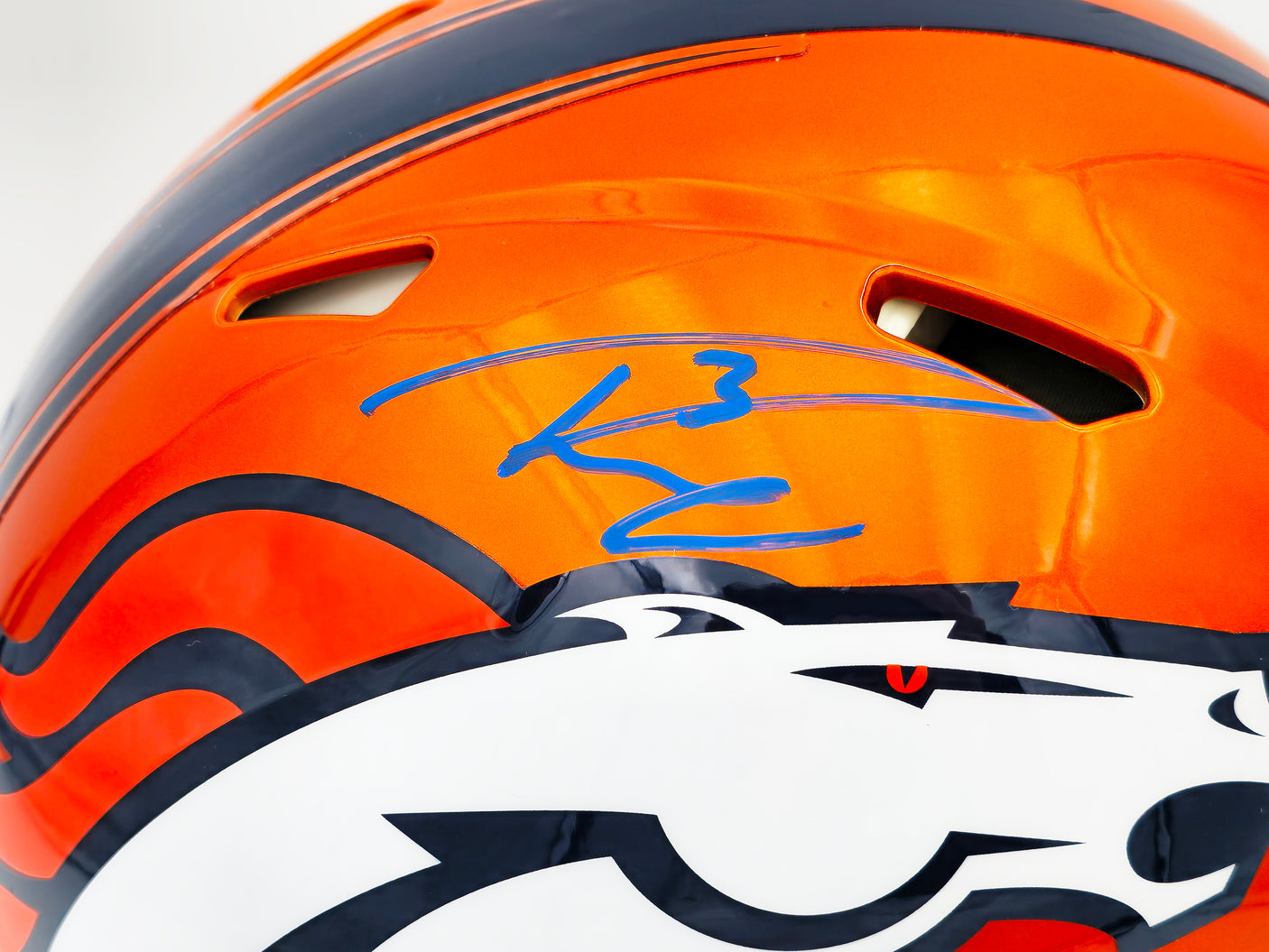 Russell Wilson Autographed Denver Broncos Flash Orange Full Size Authentic Speed Helmet Fanatics Holo Stock #227928
