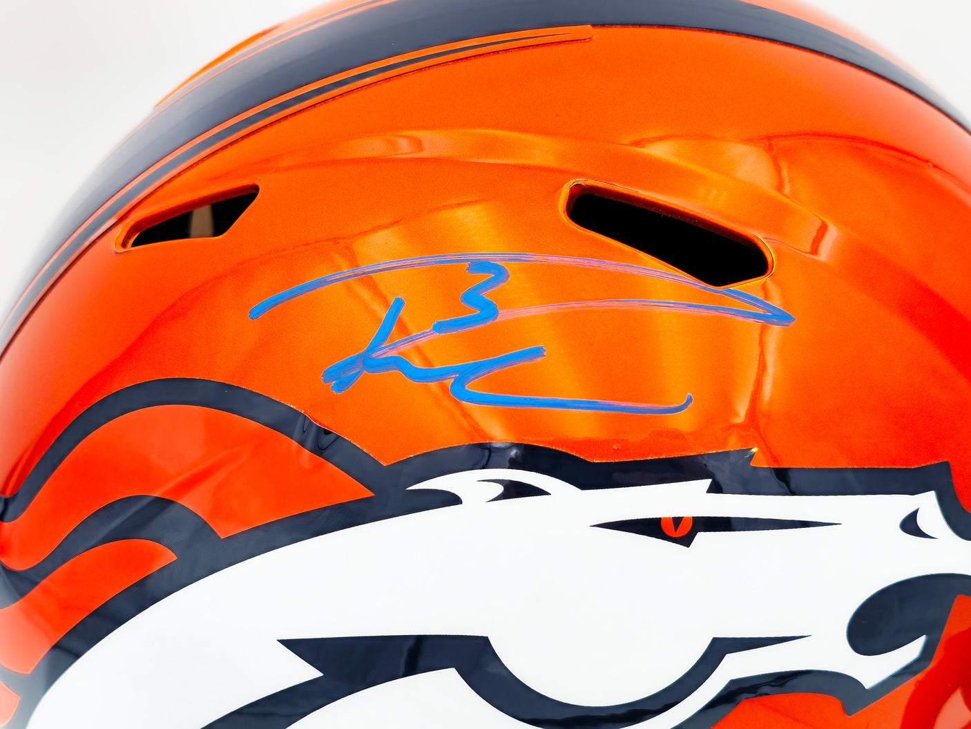Russell Wilson Autographed Denver Broncos Flash Orange Full Size Replica Speed Helmet Fanatics Holo Stock #227938