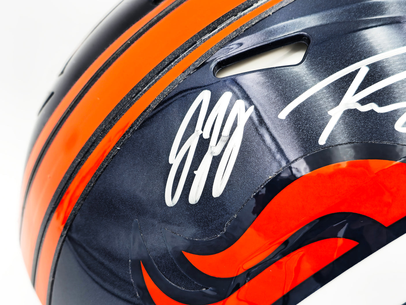 Russell Wilson & Jerry Jeudy Autographed Denver Broncos Blue Full Size Authentic Speed Helmet Fanatics Holo Stock #227926