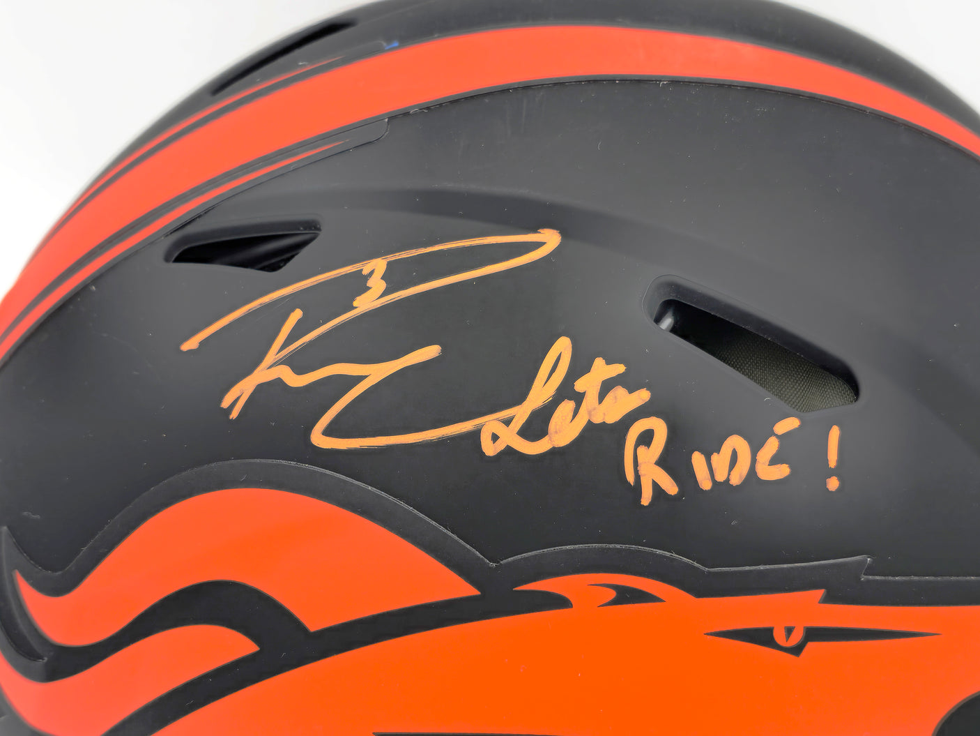 Russell Wilson Autographed Denver Broncos Eclipse Black Full Size Authentic Speed Helmet "Lets Ride" Fanatics Holo Stock #227930