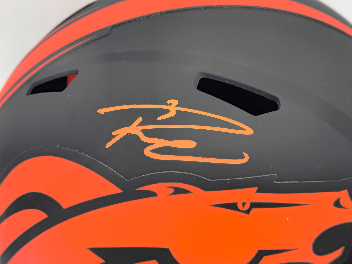 Russell Wilson Autographed Denver Broncos Eclipse Black Full Size Replica Speed Helmet Fanatics Holo Stock #227941