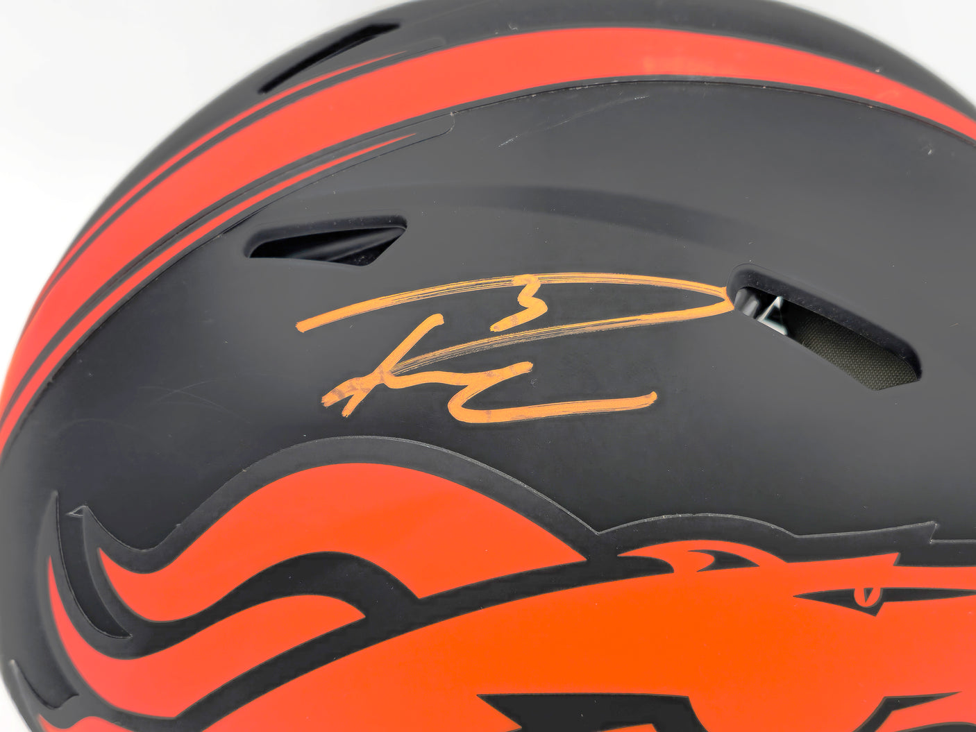 Russell Wilson Autographed Denver Broncos Eclipse Black Full Size Authentic Speed Helmet Fanatics Holo Stock #227931