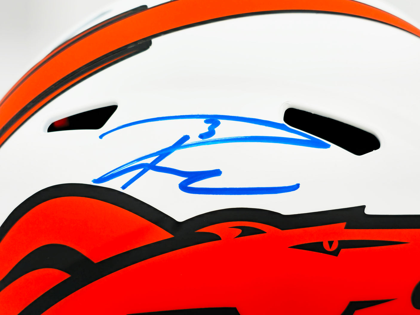 Russell Wilson Autographed Denver Broncos Lunar Eclipse White Full Size Replica Speed Helmet Fanatics Holo Stock #227940