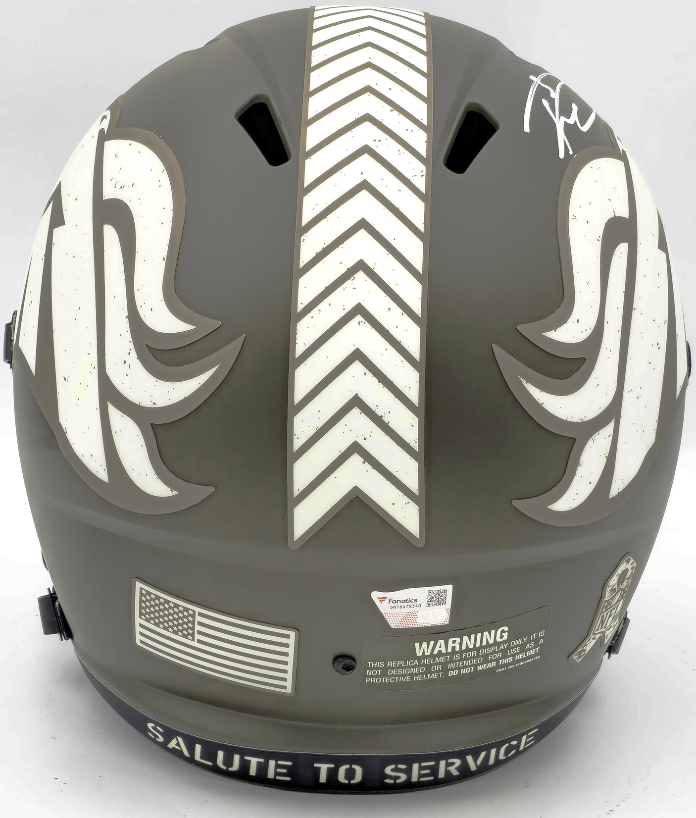 Russell Wilson Autographed Denver Broncos Camo Green Salute to Service Full Size Replica Speed Helmet Fanatics Holo Stock #227942