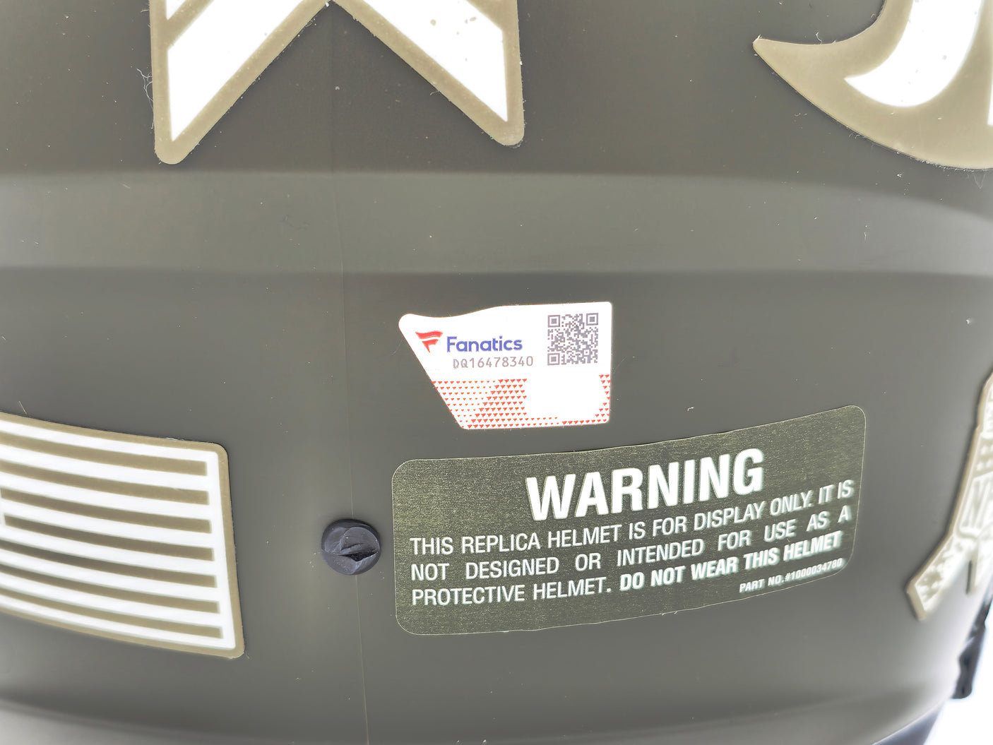 Russell Wilson Autographed Denver Broncos Camo Green Salute to Service Full Size Replica Speed Helmet Fanatics Holo Stock #227942