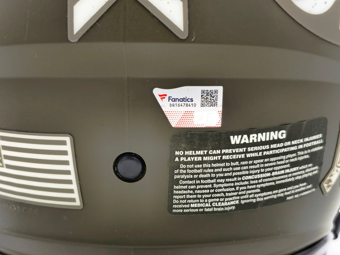 Russell Wilson Autographed Denver Broncos Camo Green Salute to Service Full Size Authentic Speed Helmet Fanatics Holo Stock #227929