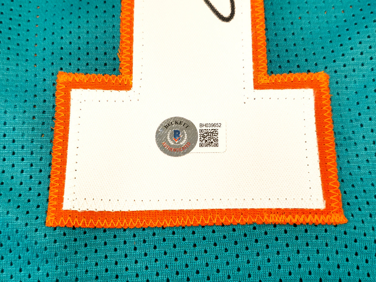 Miami Dolphins Dan Marino Autographed Framed Teal Jersey Beckett BAS QR Stock #265447