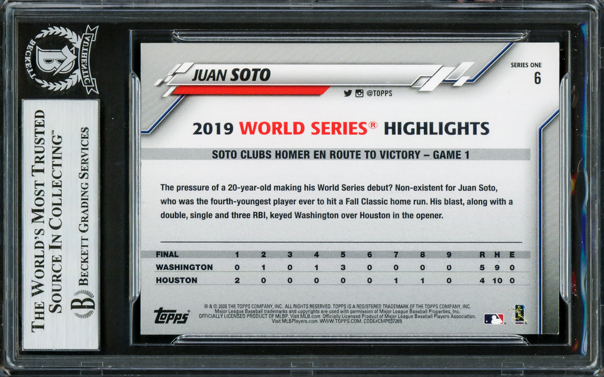 Juan Soto Autographed 2020 Topps Card #6 New York Mets Beckett BAS Stock #228035
