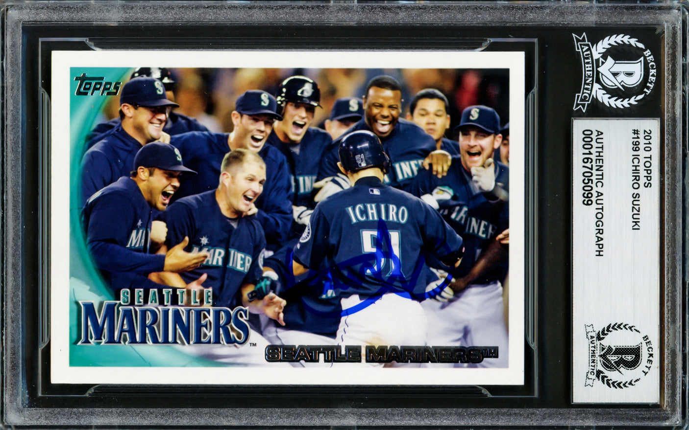 Ichiro Suzuki Autographed 2010 Topps Card #199 Seattle Mariners Beckett BAS Stock #228046