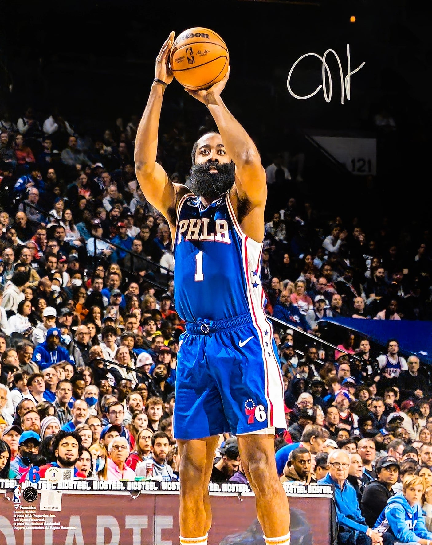 James Harden Autographed 16x20 Photo Philadelphia 76ers Beckett BAS Witness Stock #214078