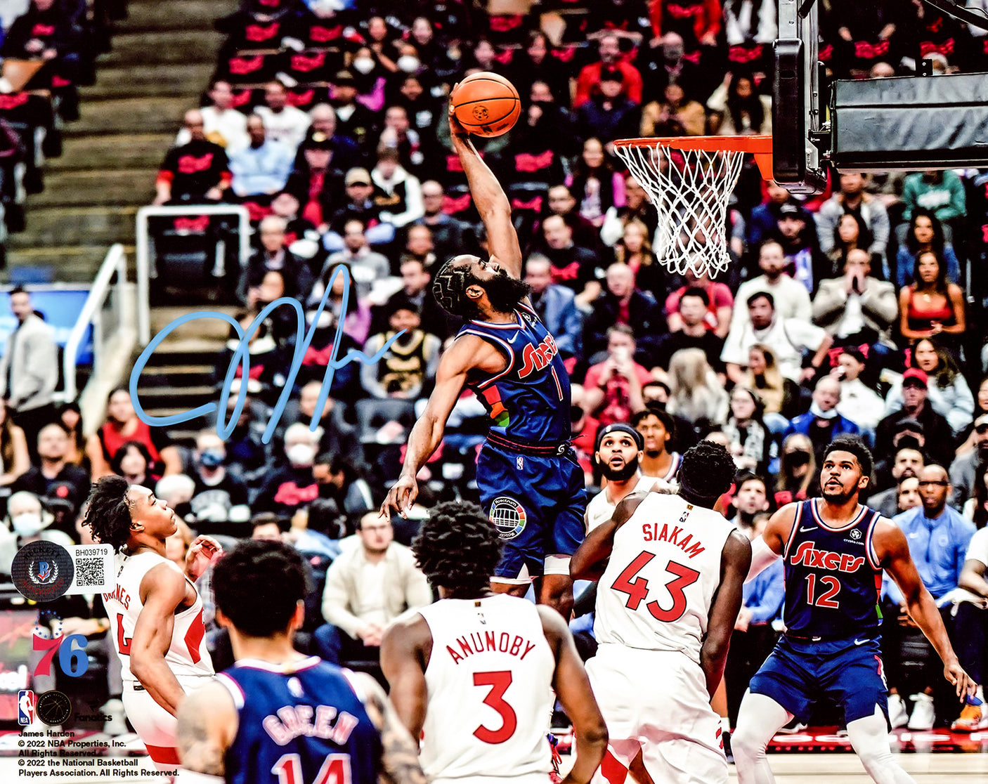 James Harden Autographed 8X10 Photo Philadelphia 76ers Beckett BAS Witness Stock #214077