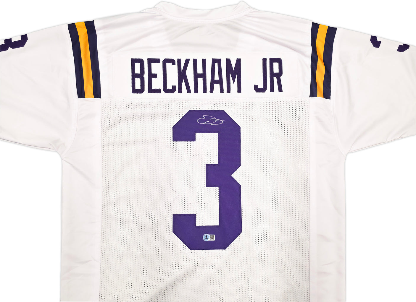 LSU Tigers Odell Beckham Jr. Autographed White Jersey Beckett BAS Witness Stock #242682