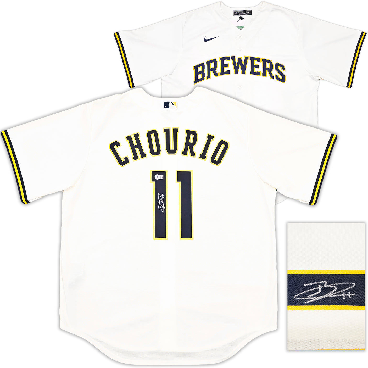 Milwaukee Brewers Jackson Chourio Autographed Cream Nike Jersey Size XL Beckett BAS QR Stock #241636
