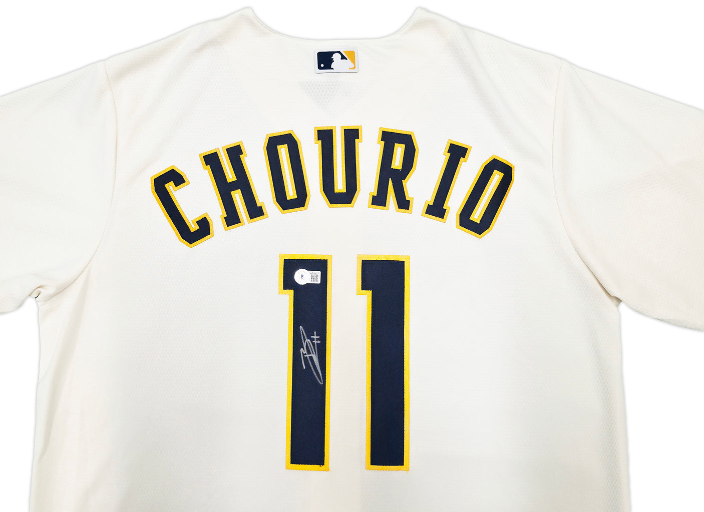 Milwaukee Brewers Jackson Chourio Autographed Cream Nike Jersey Size L Beckett BAS QR Stock #241635
