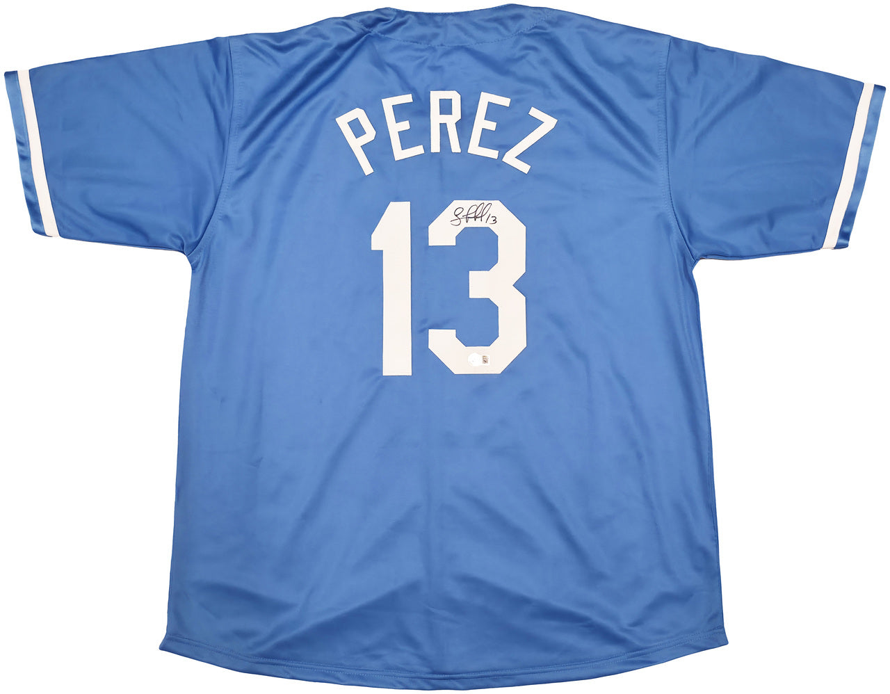 Kansas City Royals Salvador Perez Autographed Baby Blue Jersey Beckett BAS Witness Stock #241644