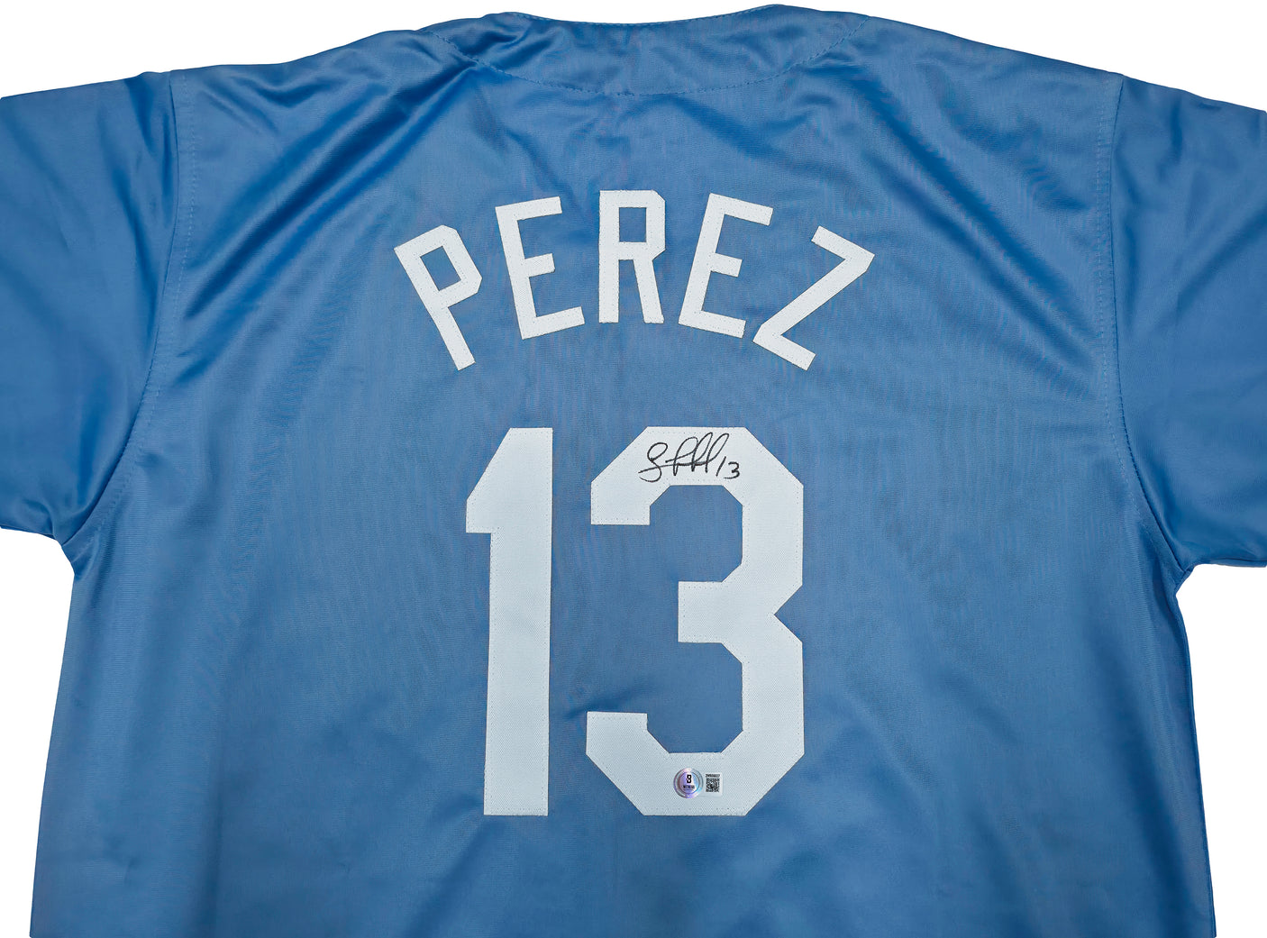 Kansas City Royals Salvador Perez Autographed Baby Blue Jersey Beckett BAS Witness Stock #241644