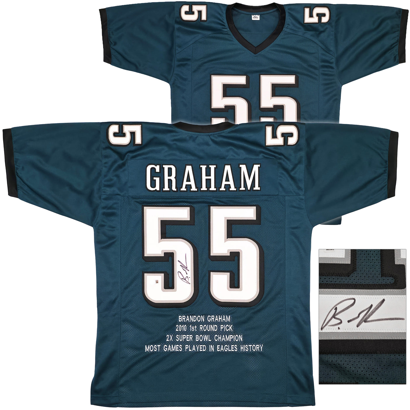 Philadelphia Eagles Brandon Graham Autographed Green Stat Jersey Beckett BAS Witness Stock #241648