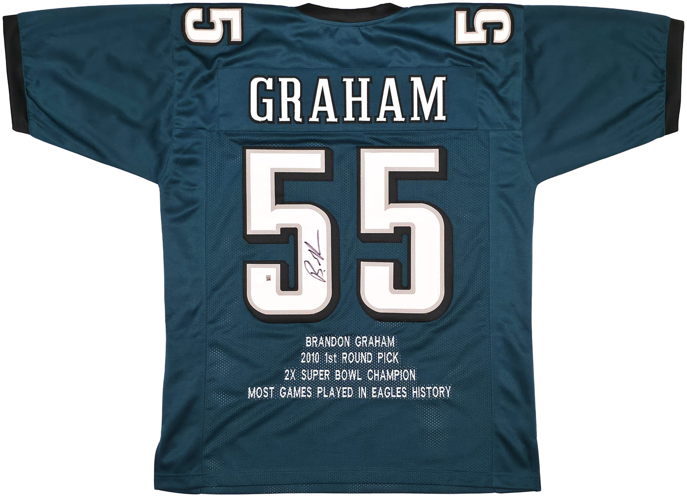 Philadelphia Eagles Brandon Graham Autographed Green Stat Jersey Beckett BAS Witness Stock #241648