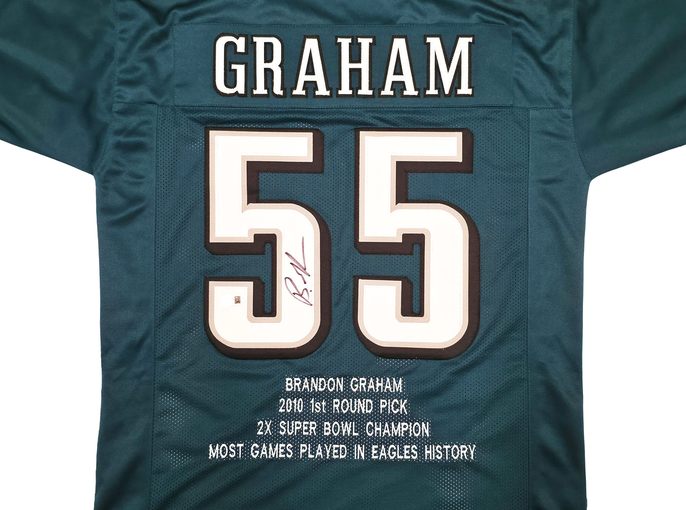 Philadelphia Eagles Brandon Graham Autographed Green Stat Jersey Beckett BAS Witness Stock #241648