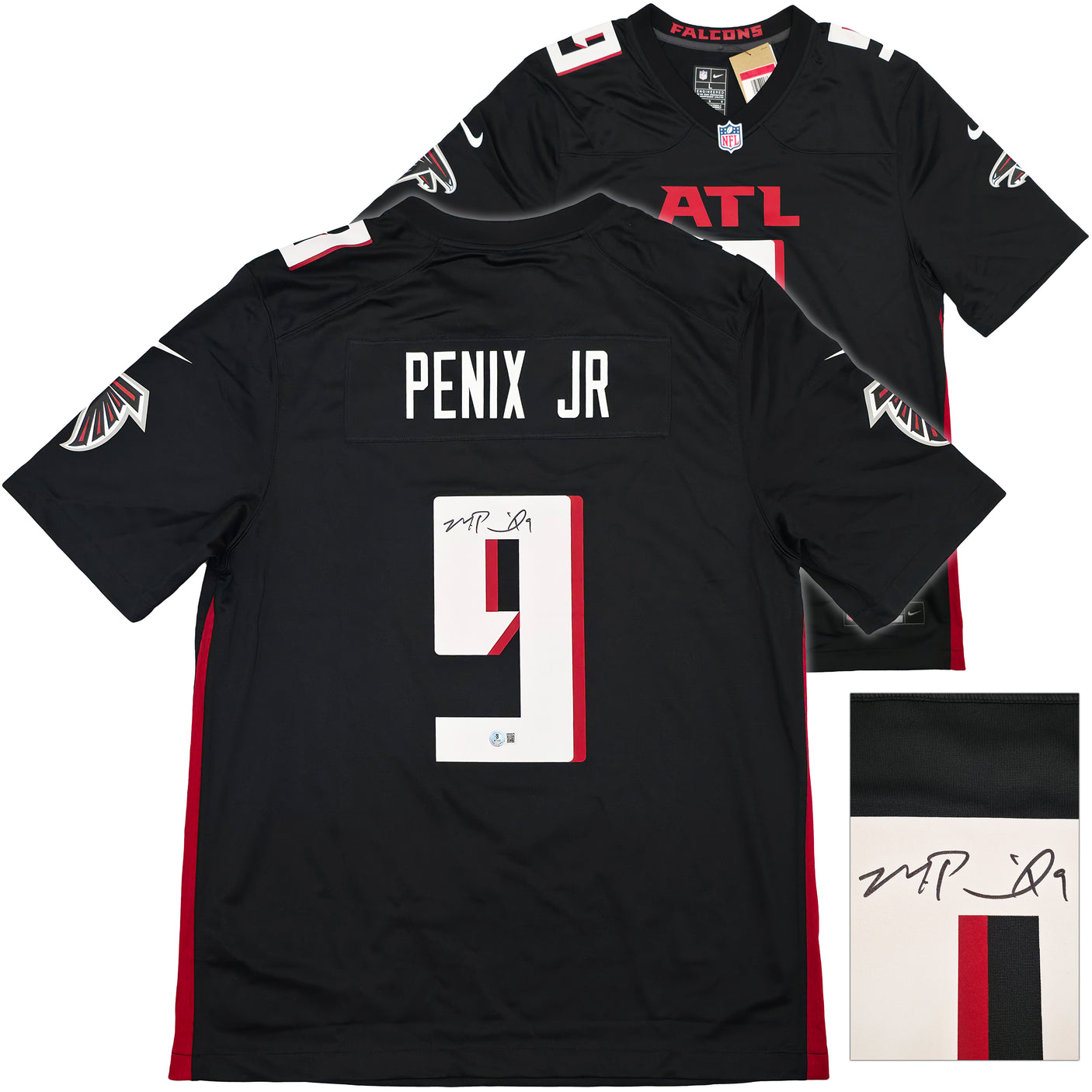 Atlanta Falcons Michael Penix Jr. Autographed Black Nike Jersey Size L Beckett BAS Witness Stock #242571