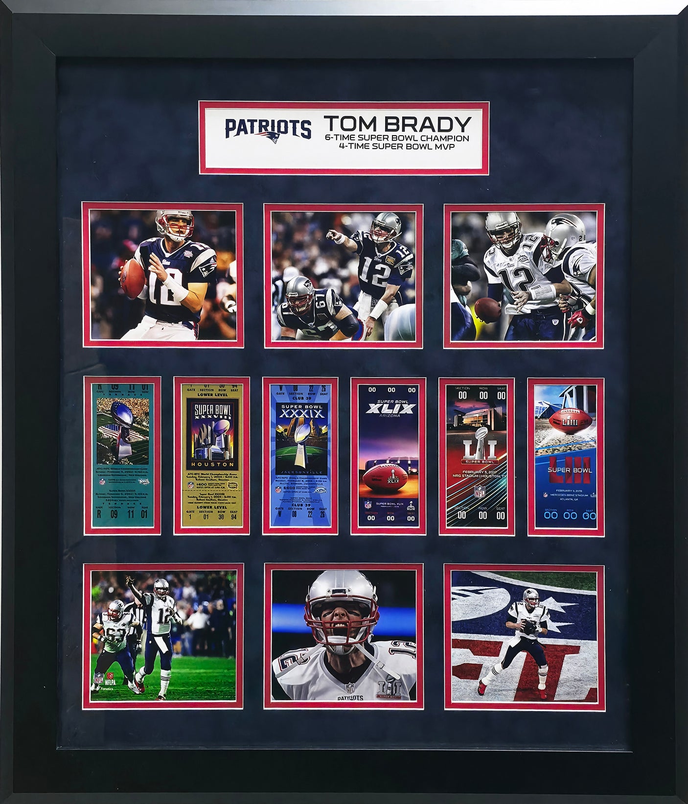 Tom Brady Framed Unsigned Super Bowl Ticket Collage New England Patriots SKU #242962