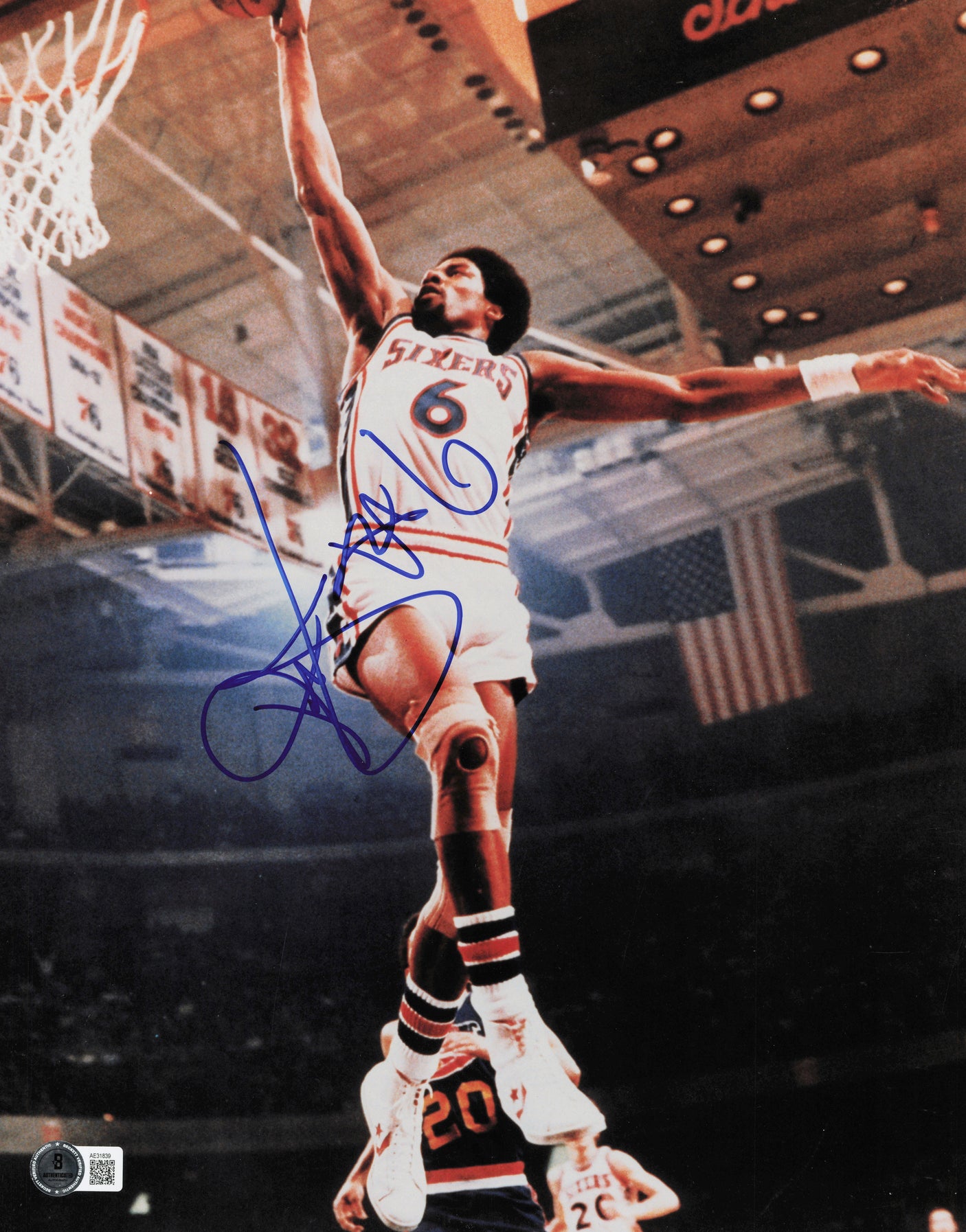 Julius Dr. J Erving Autographed 11x14 Photo Philadelphia 76ers Beckett BAS QR #AE31839