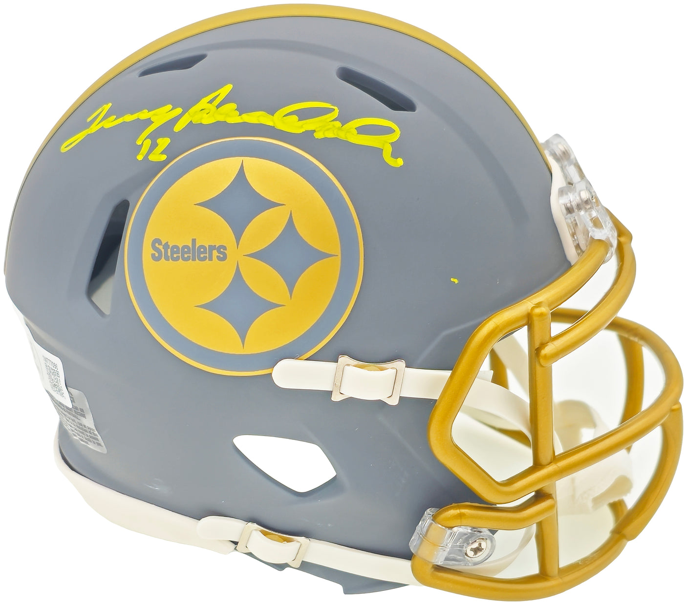 Terry Bradshaw Autographed Pittsburgh Steelers Slate Gray Speed Mini Helmet Beckett BAS Witness Stock #230083