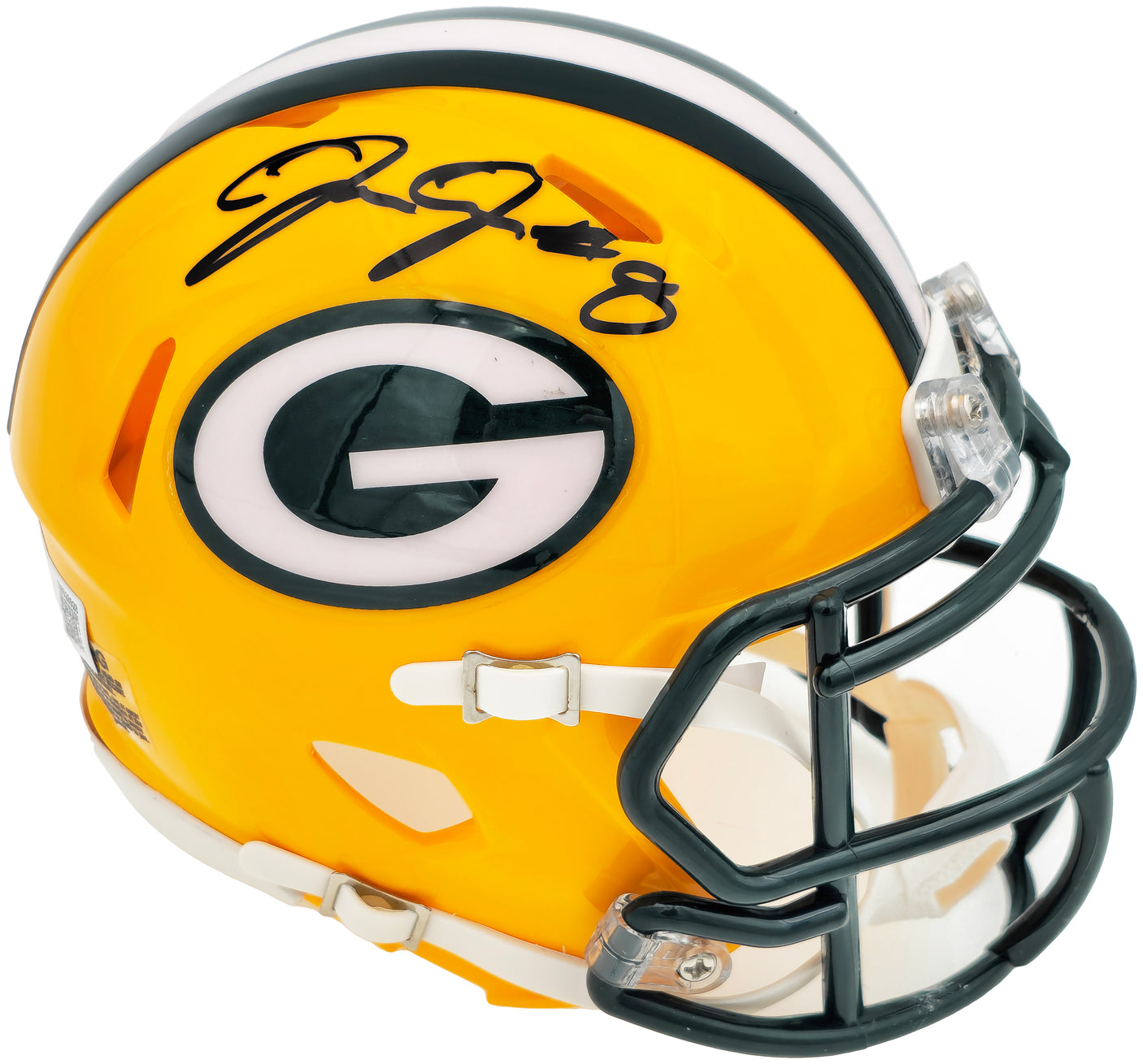 Josh Jacobs Autographed Green Bay Packers Yellow Speed Mini Helmet Beckett BAS Witness Stock #230063