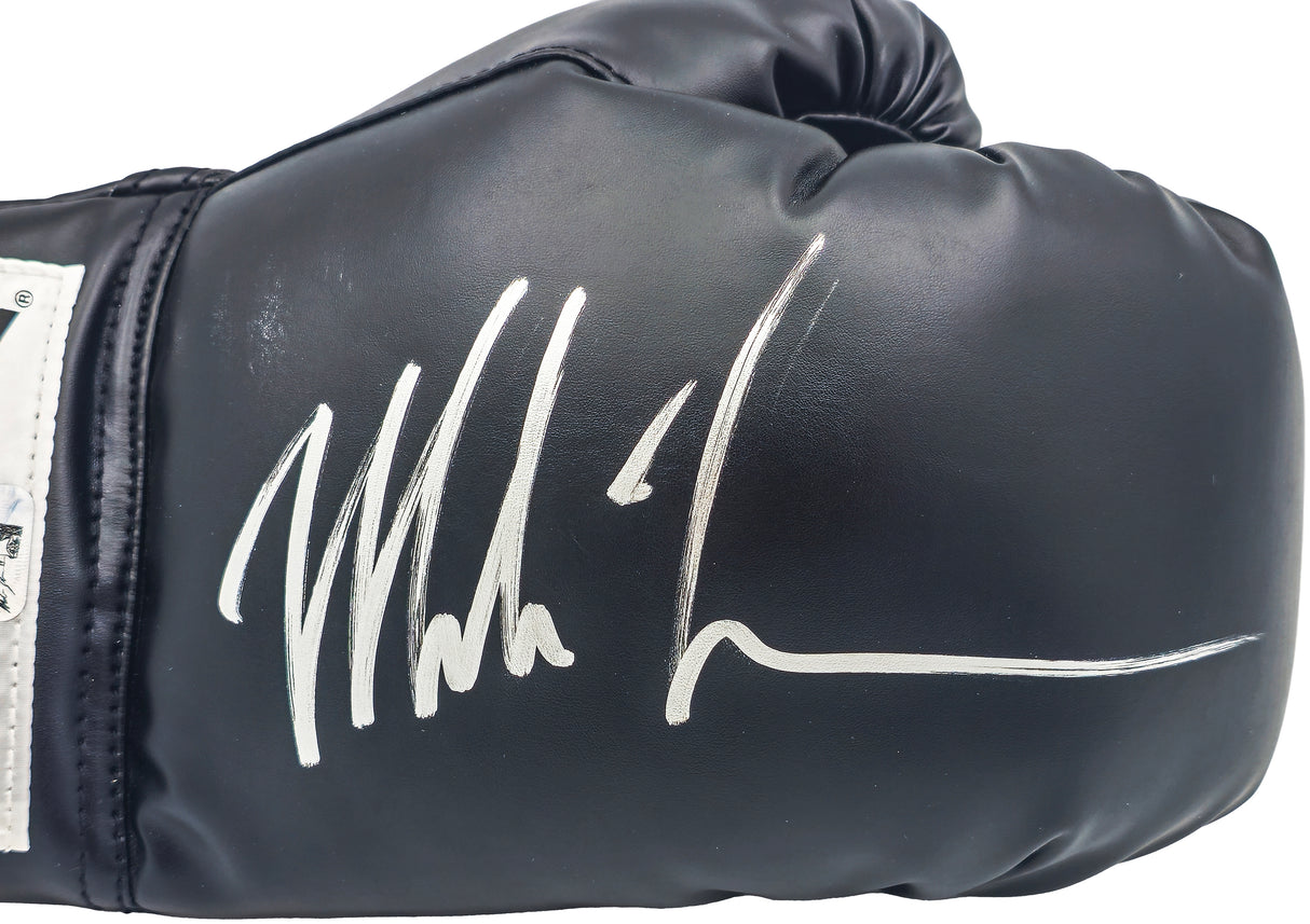 Mike Tyson Autographed Black Everlast Boxing Glove (Right Handed RH, Silver) Beckett BAS QR Stock #230020