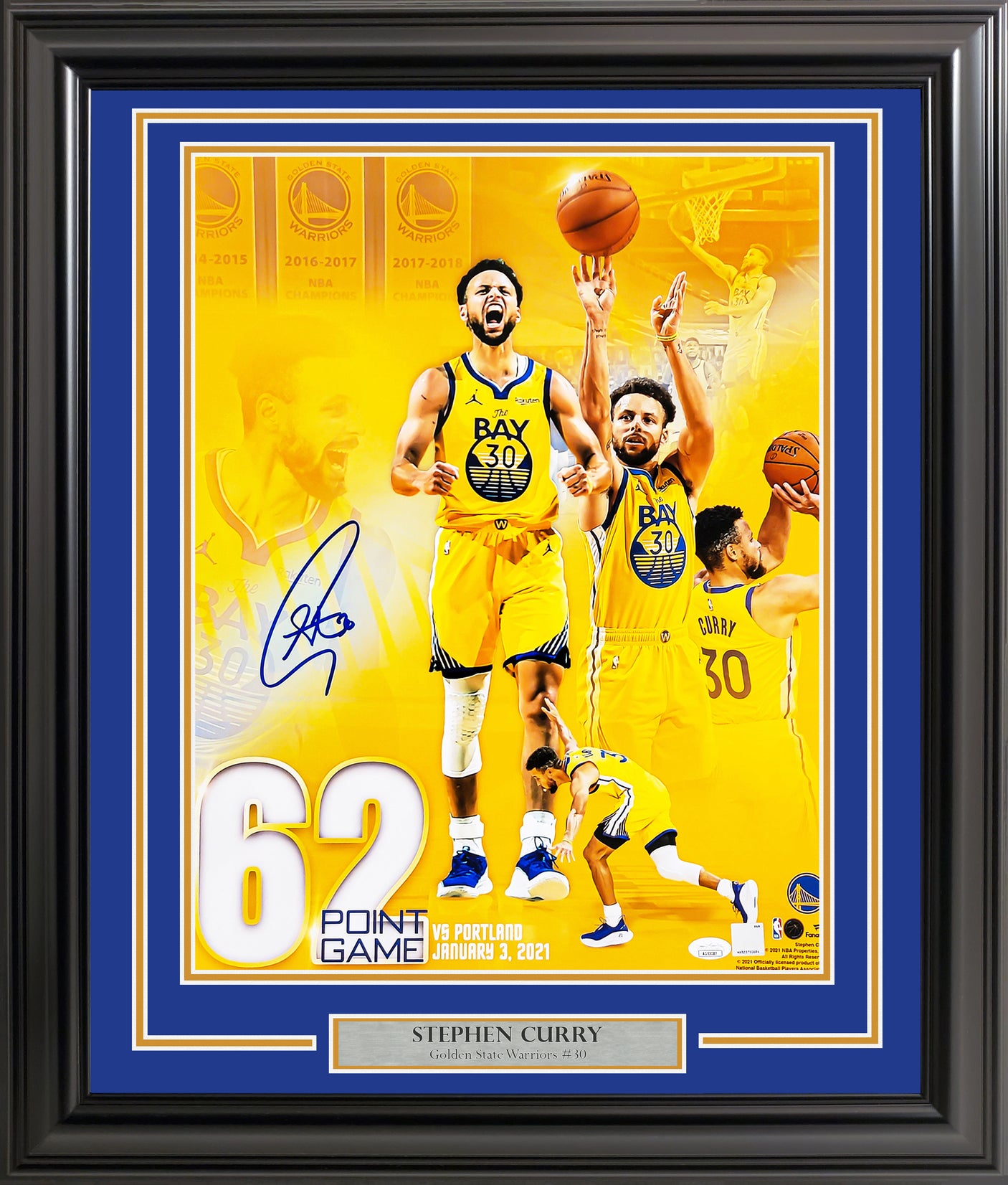 Stephen Curry Autographed Framed 16x20 Photo Golden State Warriors 62 Point Game JSA Stock #243012