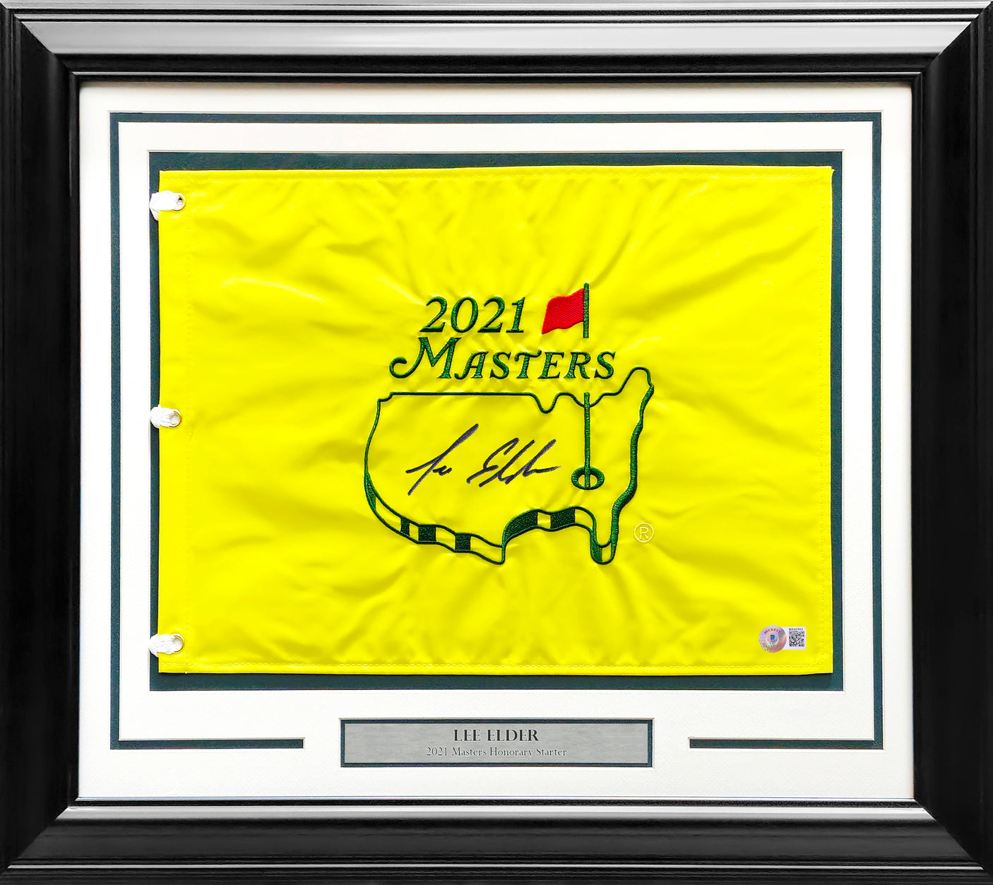 Lee Elder Autographed Framed 2021 Masters Golf Pin Flag Honorary Starter Beckett BAS Stock #243016