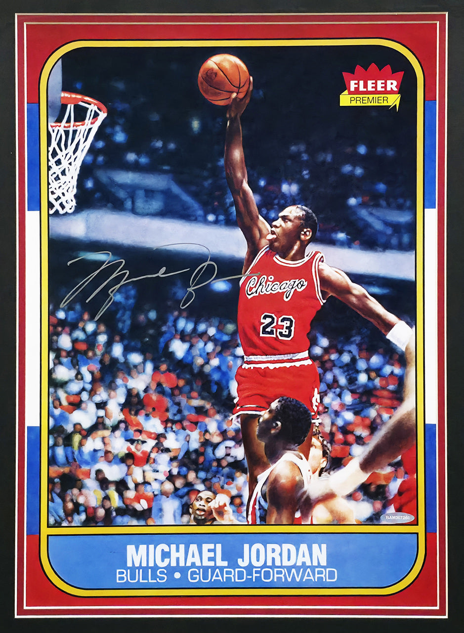Michael Jordan Autographed Framed 1986 Fleer Rookie Card #57 Blow Up Poster Chicago Bulls UDA Holo #BAM307260