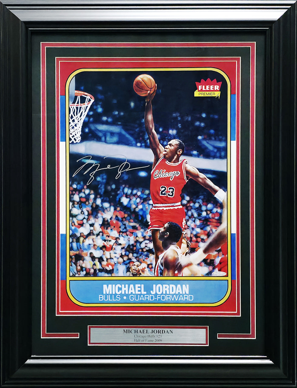 Michael Jordan Autographed Framed 1986 Fleer Rookie Card #57 Blow Up Poster Chicago Bulls UDA Holo #BAM307261