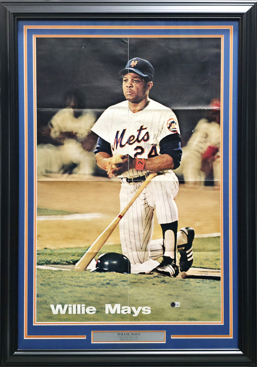Willie Mays Autographed Framed 22x32 Poster New York Mets Beckett BAS #AE31356