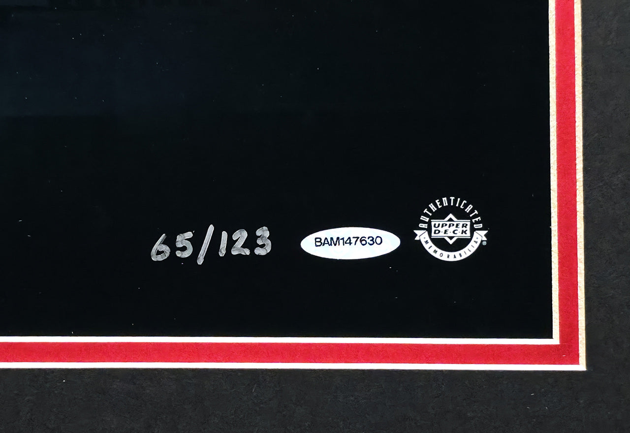 Michael Jordan Autographed Framed 18x36 'Kiss the Rim' Photo Chicago Bulls 1987 NBA Slam Dunk Contest #65/123 UDA Holo #BAM147630