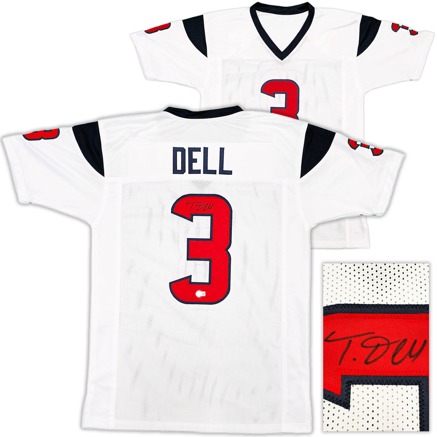 Houston Texans Tank Dell Autographed White Jersey Beckett BAS QR Stock #229995