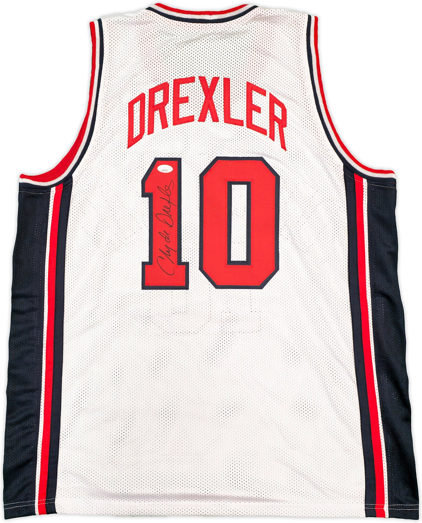 Team USA Clyde Drexler Autographed White Jersey JSA Stock #228813