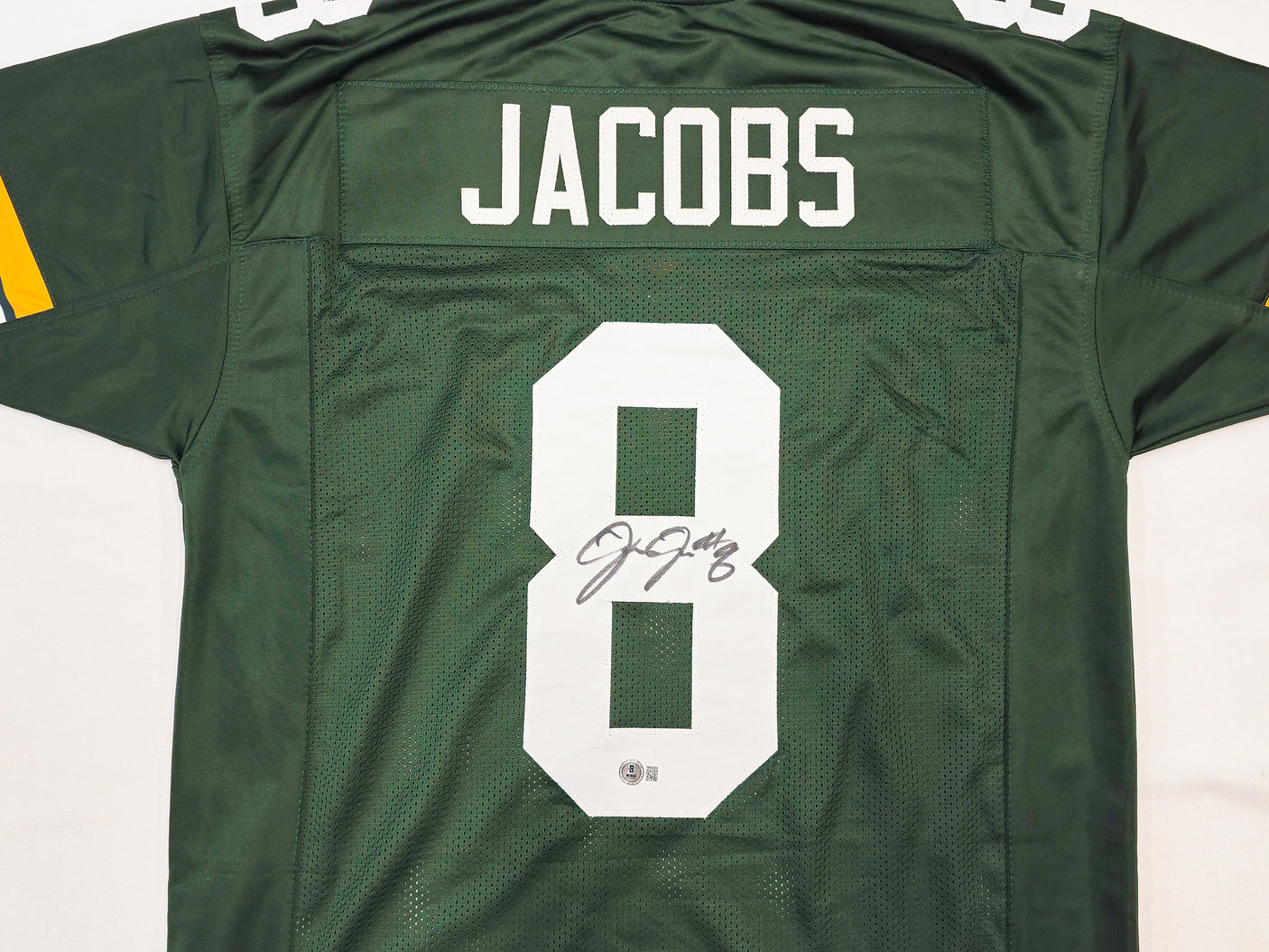 Green Bay Packers Josh Jacobs Autographed Green Jersey Beckett BAS Witness Stock #229523