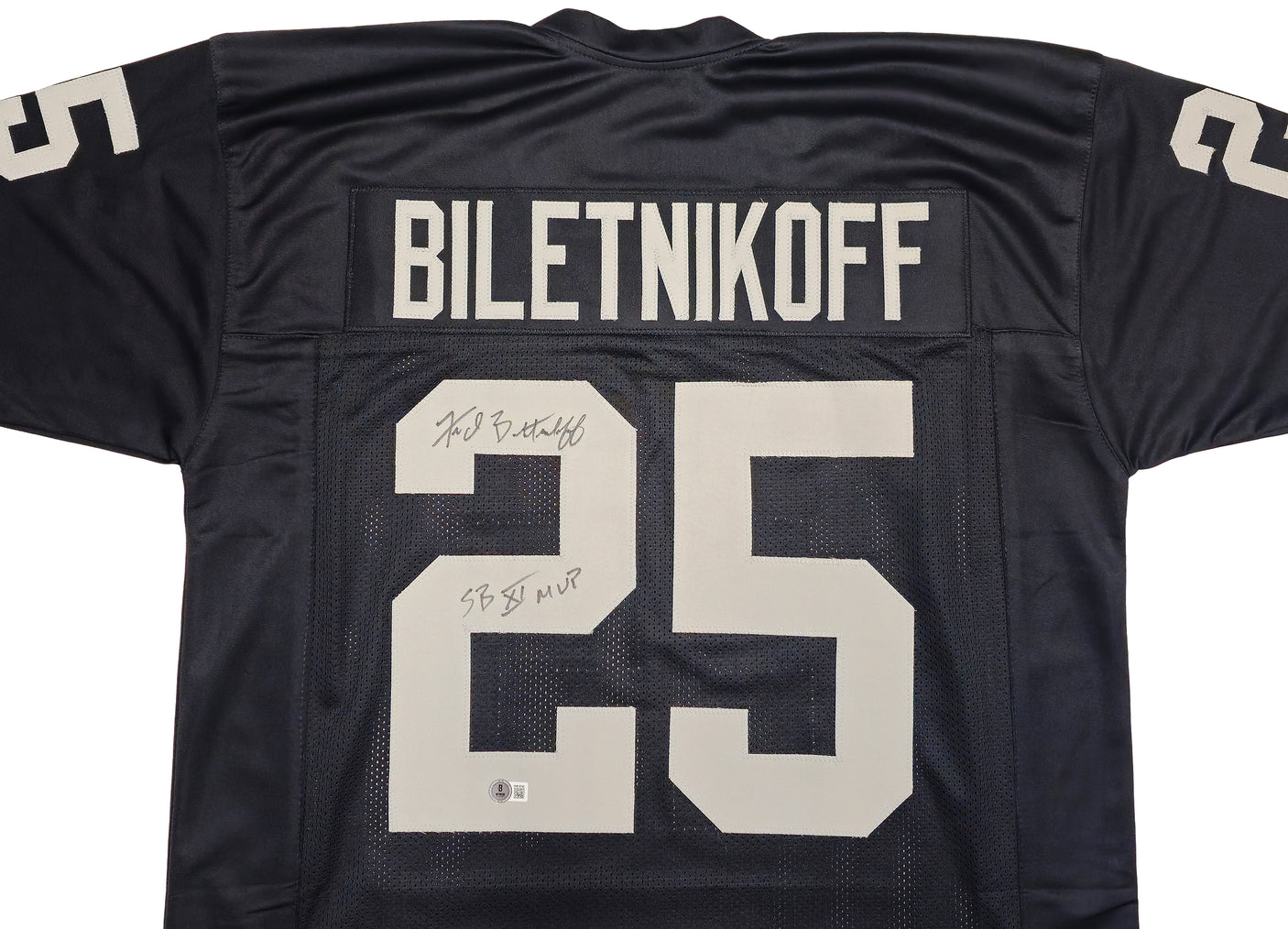 Oakland Raiders Fred Biletnikoff Autographed Black Jersey "SB XI MVP" Beckett BAS Witness Stock #230002