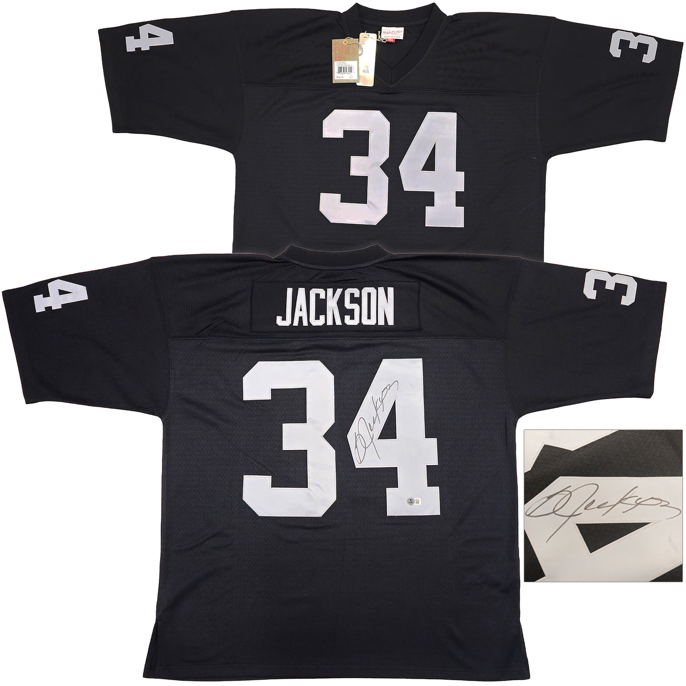 Oakland Raiders Bo Jackson Autographed Black Authentic Mitchell & Ness 1988 Throwback Jersey Size XXL Beckett BAS Witness Stock #230005